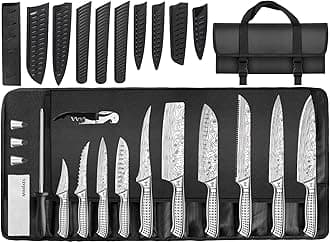 MOSFiATA Kitchen Knife Set, 17 Pcs Japanese Stainless Steel Knife Sets for Kitchen with Oxford cloth storage bag with Knife Sharpening Rod, Dishwasher Safe, For Outdoor