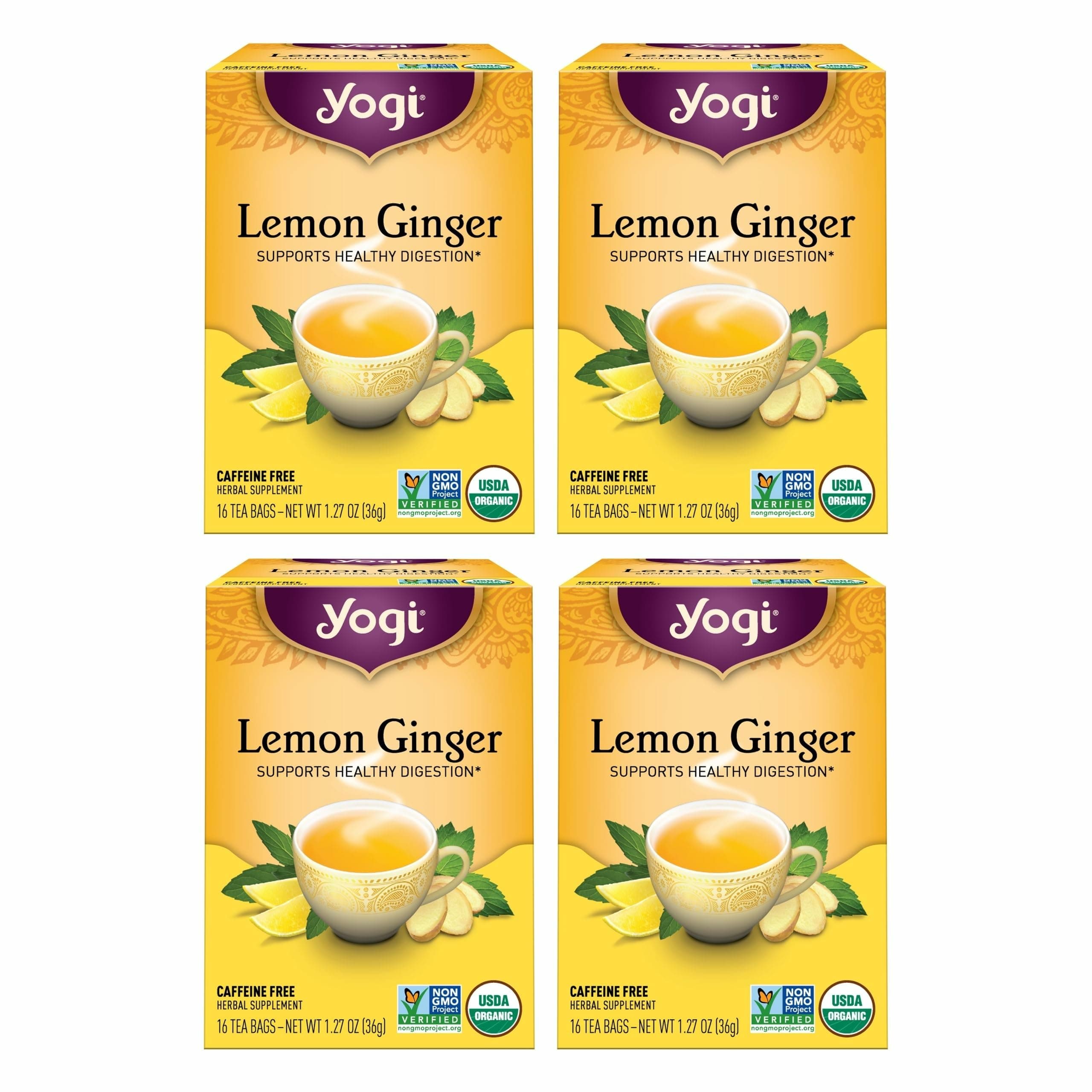 Yogi Tea Lemon Ginger - 16 Bags per Pack (4 Packs) - Organic Ginger Root Tea to Support Healthy Digestion - Includes Lemongrass, Lemon Flavor, Licorice Root, Lemon Peel & More