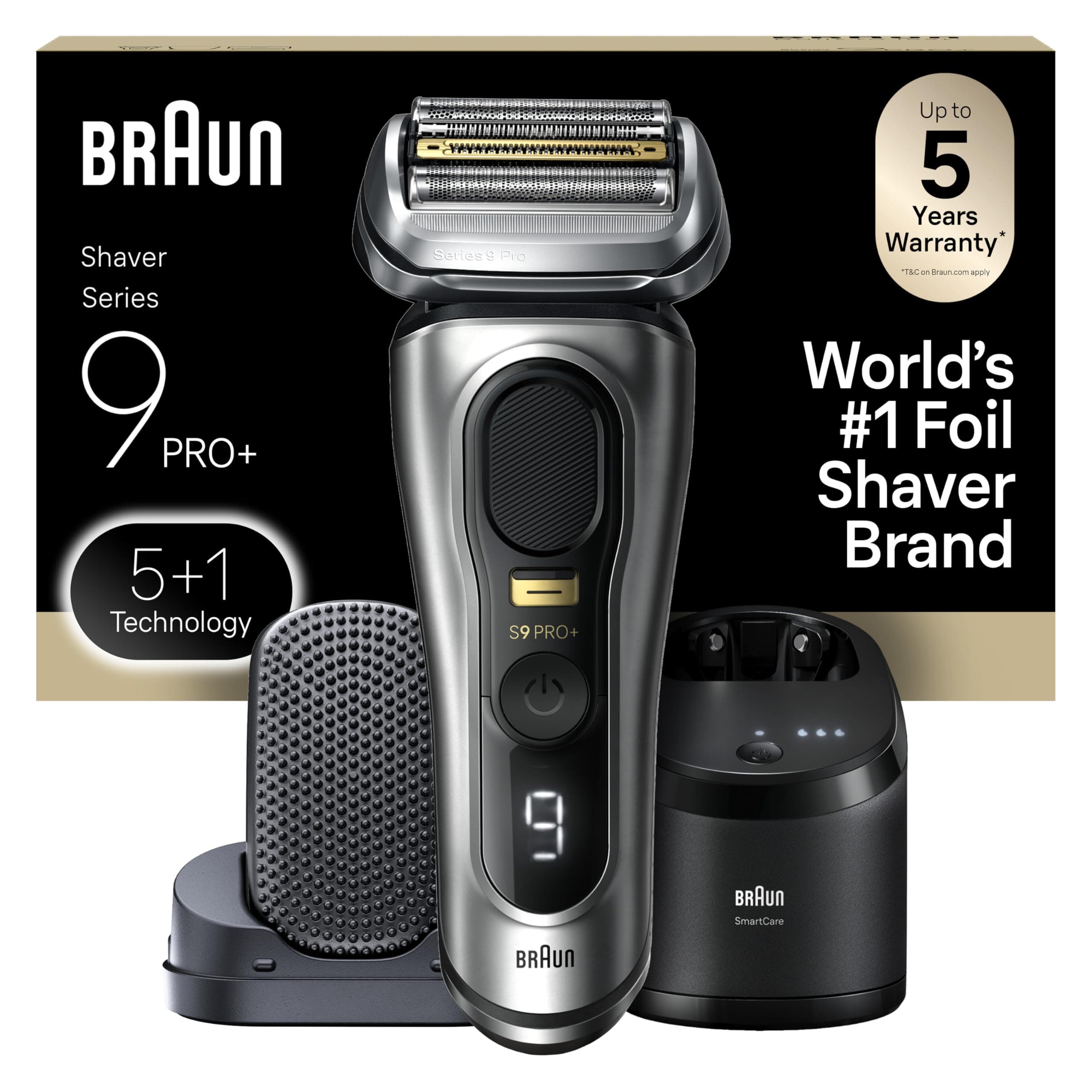 Series 9 PRO+ Galvano Silver Electric Shaver, 5 Pro Elements, Shave-Prep ProComfort Head, Wet/Dry, 60min Battery