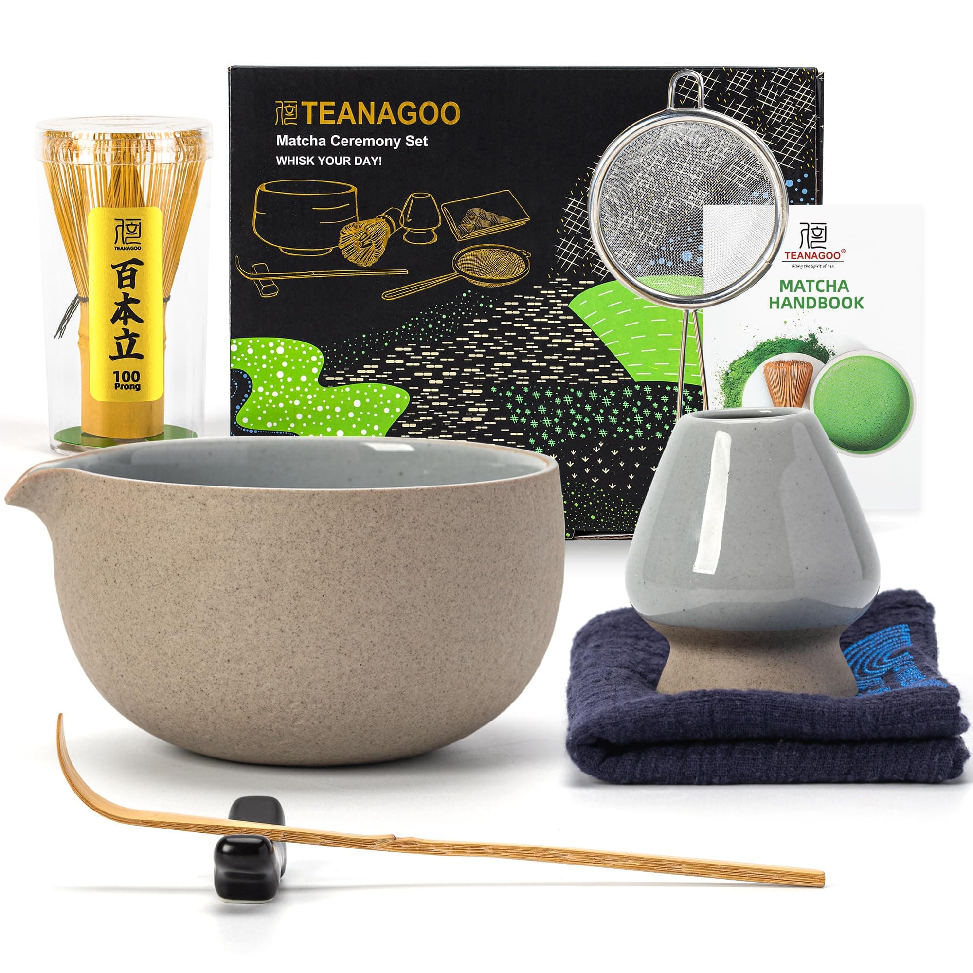 TEANAGOO Matcha Whisk,7 Pcs Matcha Set,Matcha Kit for Ceremony,Matcha Tea Set for Making Breakfast/Latte,Matcha Whisk Set and Bowl(chawan) with All Accessories,Gift for Matcha Lover