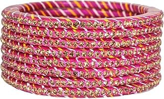 KANGANAS Lac Bangles for women Rajasthani Pink Rani Lahariya Chudi Set