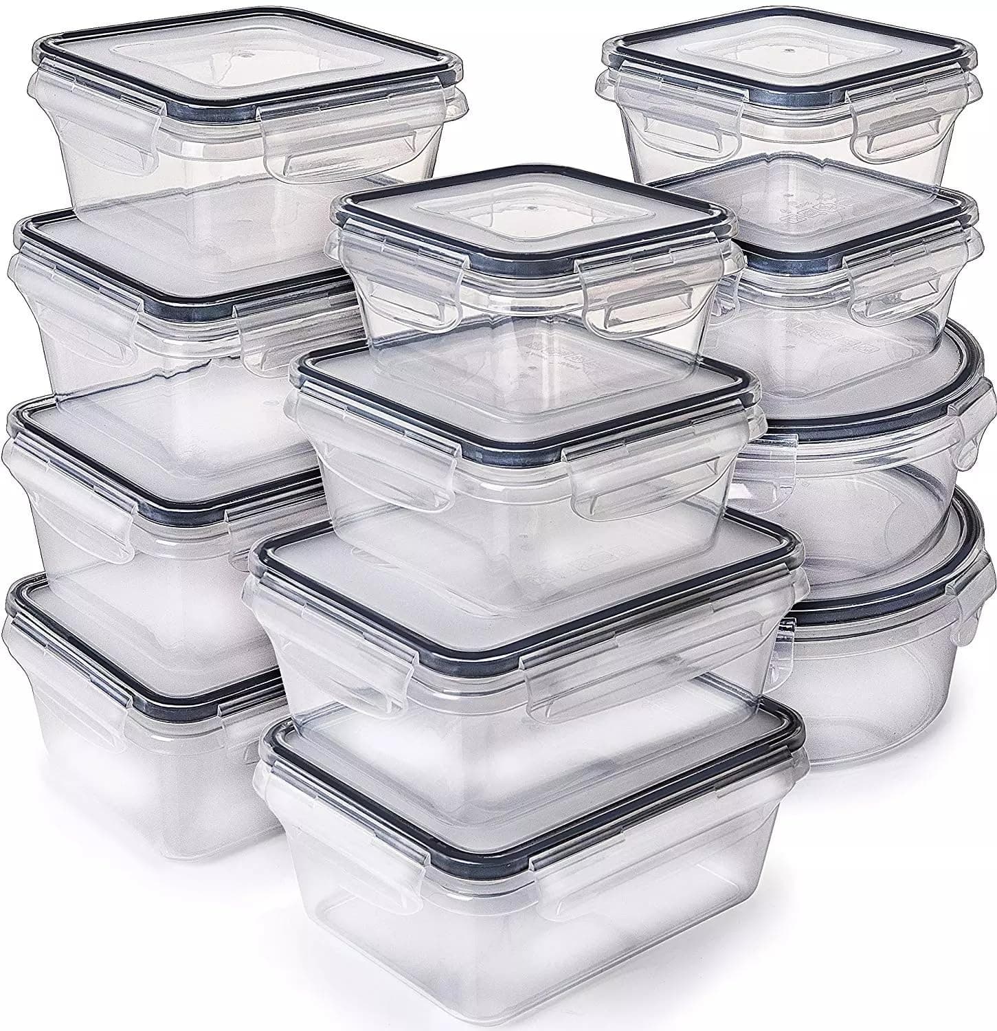 Airtight Meal Prep Container Set with Locking Lids, 12pcs Re-usable Plastic Food Storage Containers, Stackable Kitchen Organizer Boxes, BPA Free & Microwave Freezer Dishwasher Safe