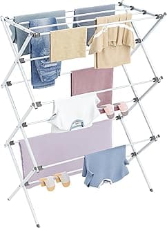 HOMIDEC Clothes Airer,3-Tier Foldable Clothes Drying Rack,Clothes Horse with 11 Thickened Poles Bearing Weight 20kg,Space Saving Clothes Dryer for Indoor Outdoor.White（73 * 37 * 115cm）