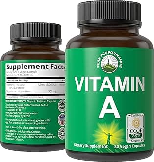 Certified Organic Vitamin A 5000 IU Supplement Capsules High Potency Vitamins. for Adults, Men, Women, Kids. Made with Organic Carrot Juice. Great for Immune, Skin, Eye Support. Non GMO, Vegan Pills