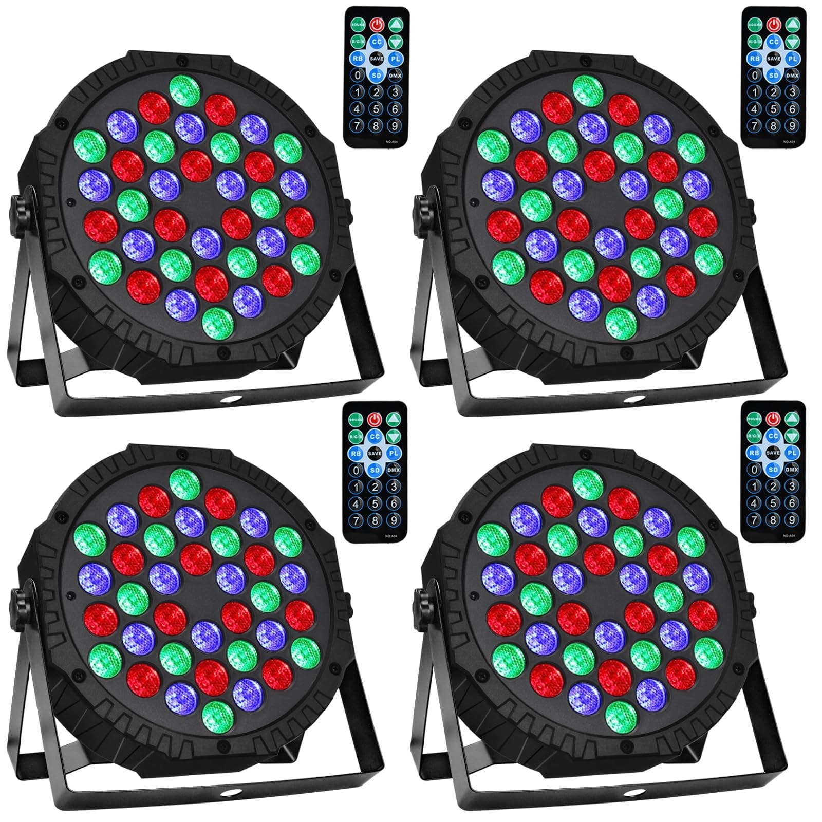 36 LED Stage Lights, Par Light with Remote & DMX Controlled Sound Activated Uplights for Events Wedding Birthday Christmas Music Show Dance Party DJ Lighting, 4 Pack, Black