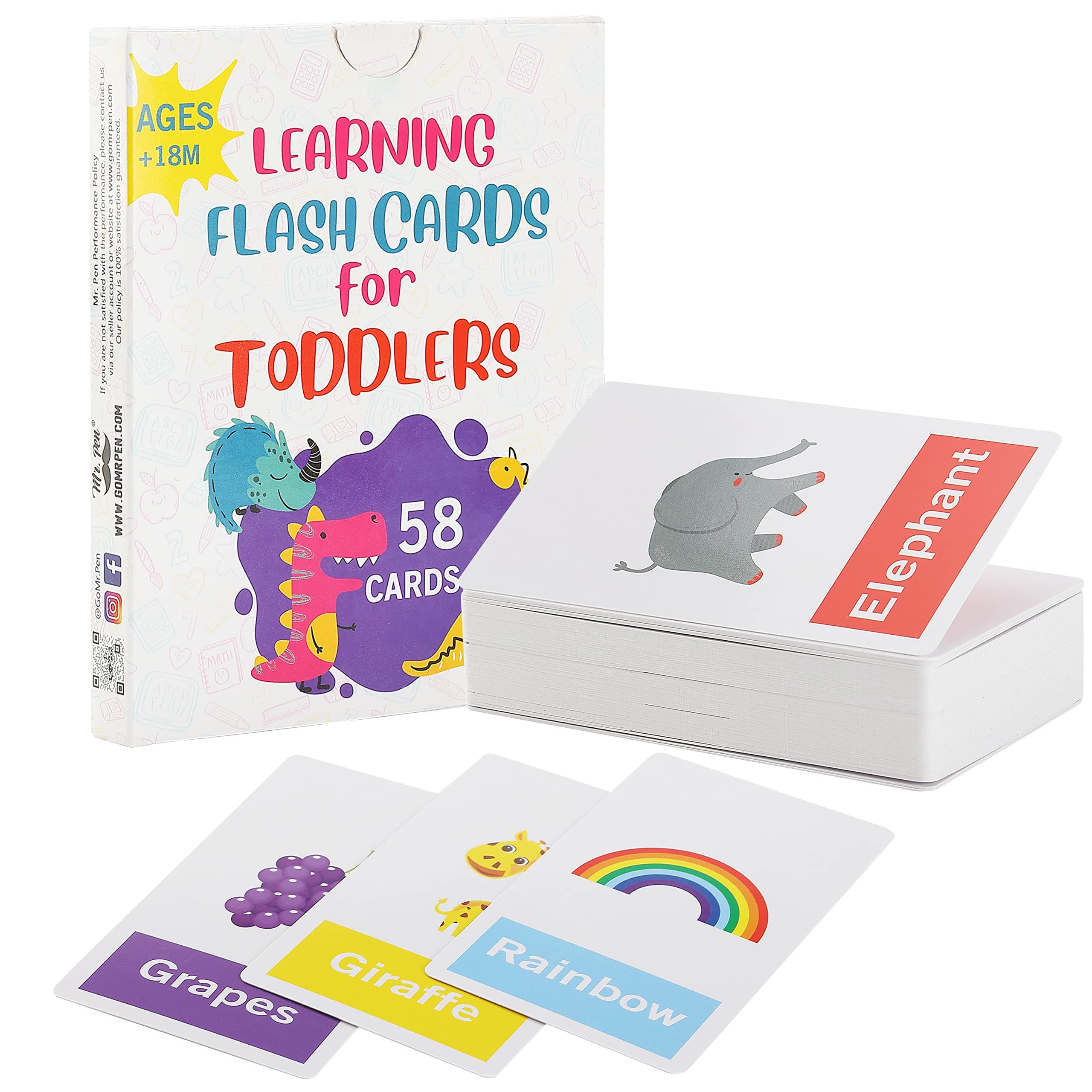 Alphabet Flash Cards for Toddlers - Double-Sided, 58 Picture Cards, ABC & Number Flash Cards