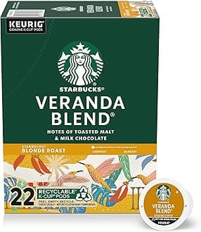 Starbucks K-Cup Coffee Pods, Blonde Roast Hot or Iced Coffee, Veranda Blend, 22 Keurig Pods
