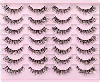 Newcally Lashes False Eyelashes Natural Look Lashes Mink Wispy 3D Volume Fake Eyelashes 5D Strip Cat Eye Lashes Pack Clear Lash Band Individual Eyelash 14 Pairs