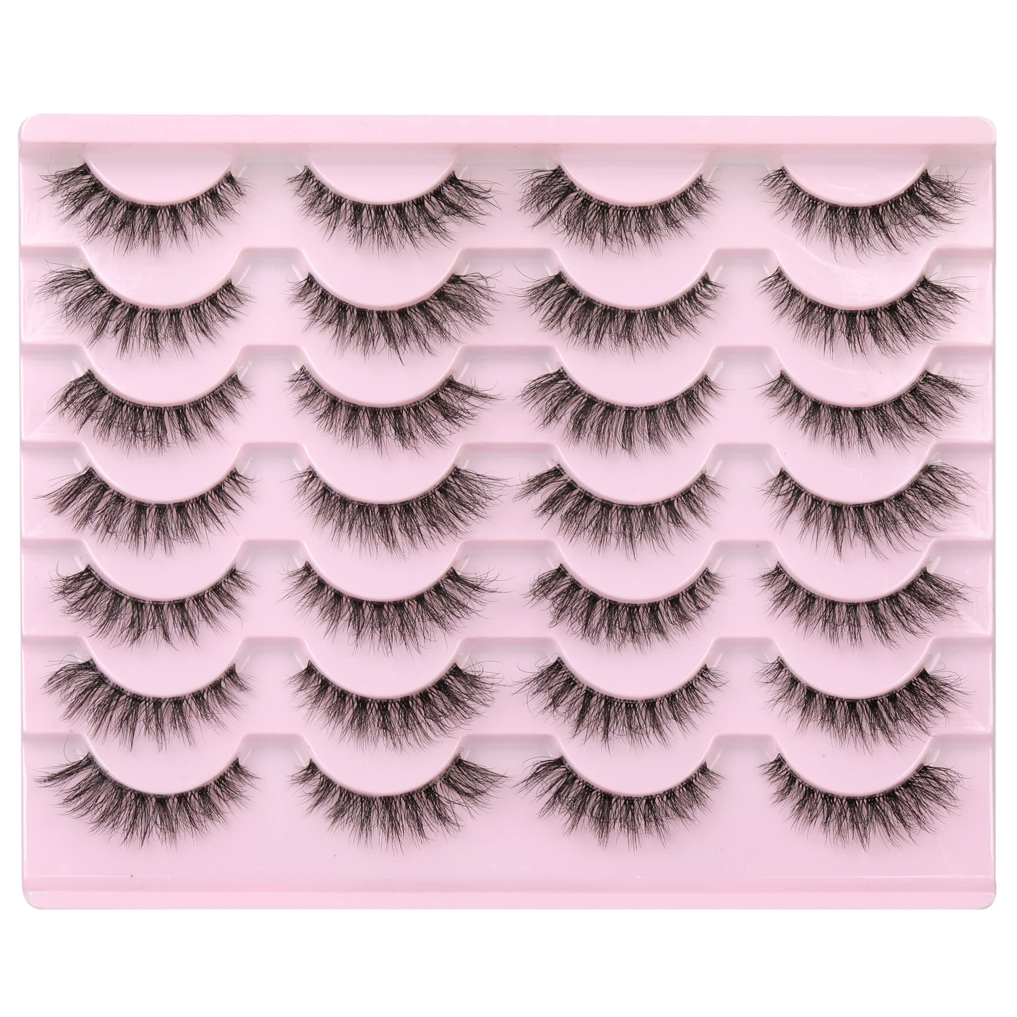 Lashes False Eyelashes Natural Look Lashes Wispy Fluffy Volume Fake Eyelashes 5D Strip Cat Eye Lashes Pack Clear Lash Band Individual Eyelash 14 Pairs