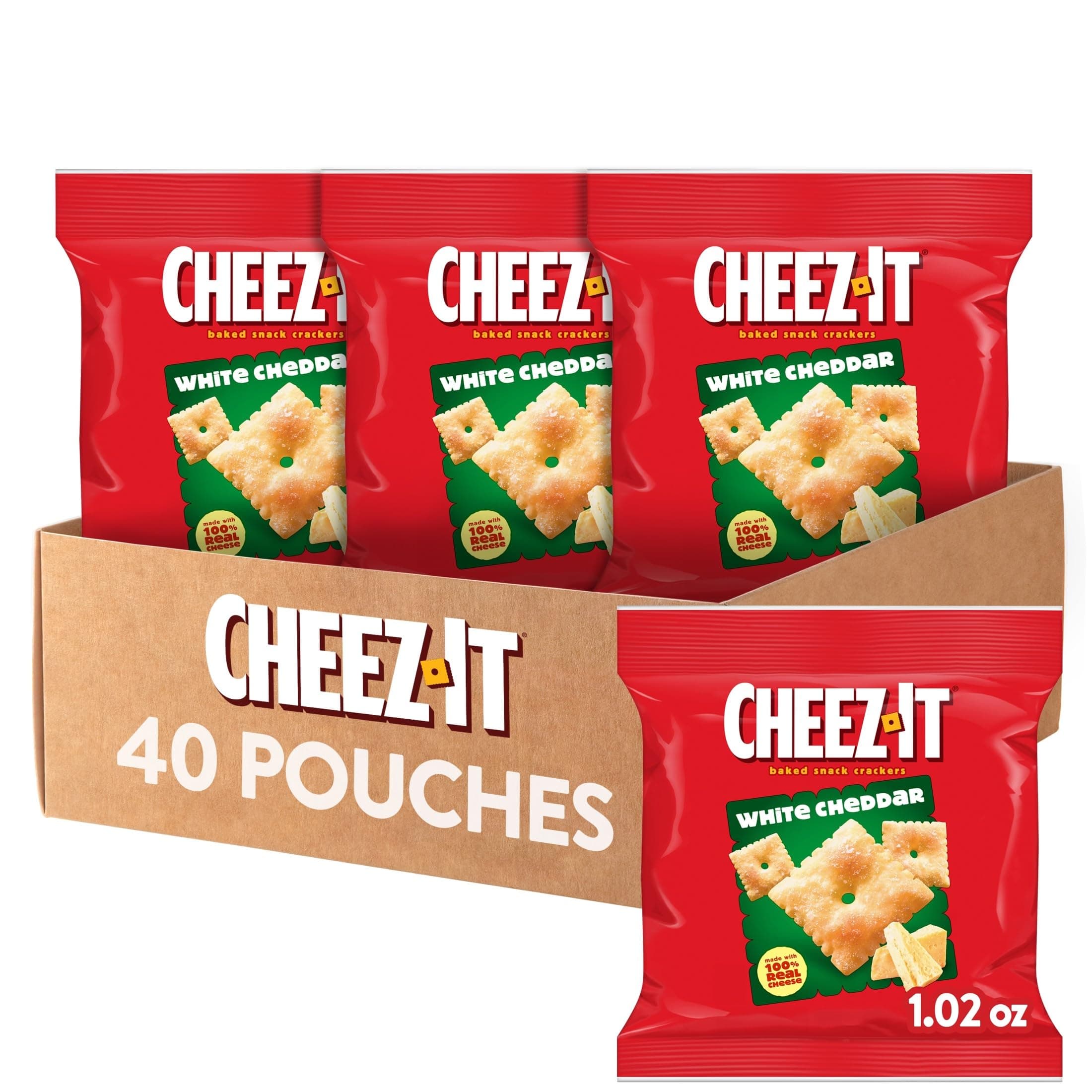 Cheese Crackers, Baked Snack Crackers, Lunch Snacks, White Cheddar (40 Packs)
