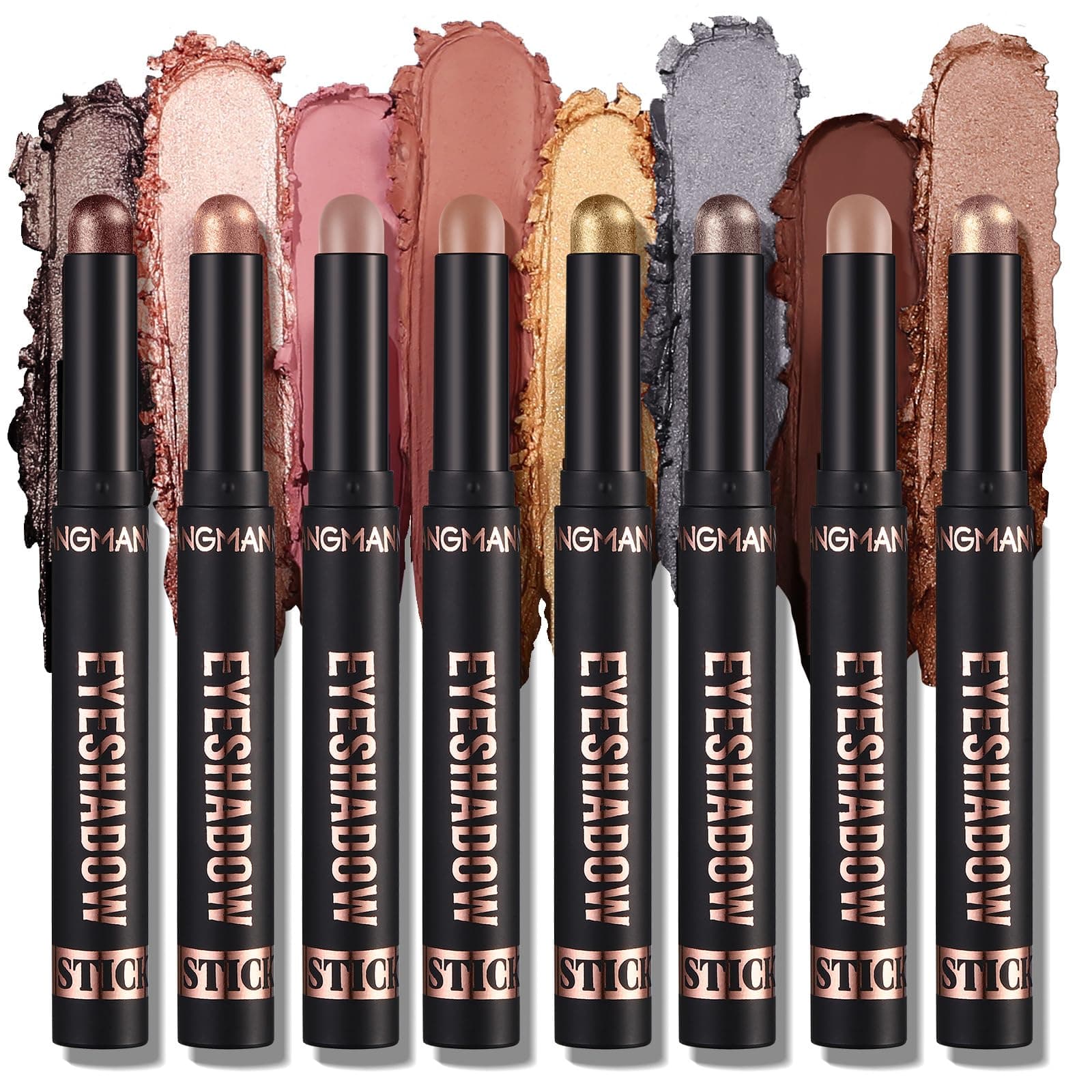 8 Colors Glitter and Matte Eyeshadow Stick Set, 8Pcs Metallic Eyeshadow Crayon, Long Lasting Waterproof Cream Pencil Eye Makeup, Smudge - proof Highlighter & Contour Stick