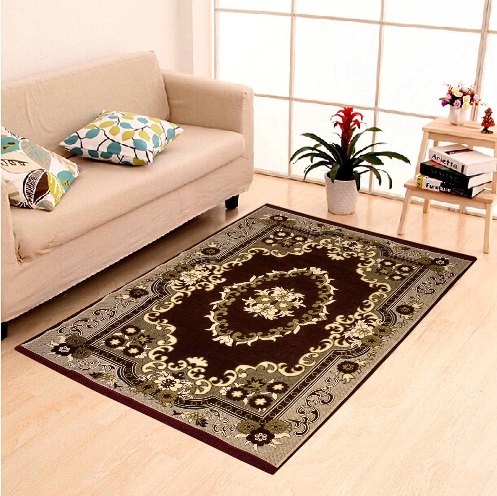 HOME ELITE Multicolor Ethnic Design Velvet Touch Carpet (140x 180 cm)