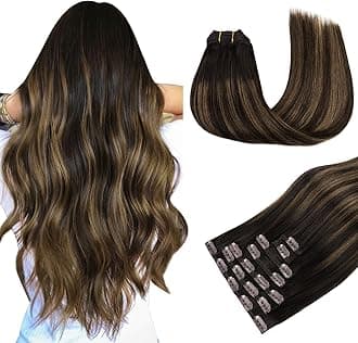 MAXITA Clip in Hair Extensions Real Human Hair 100% Remy Hair Extensions Clip ins Double Weft for Women,Natural Human Hair,20inch 120g 7Pcs,Balayage Dark Brown Mixed Chestnut Brown