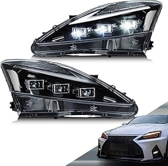 VLAND Projector LED Headlights Compatible with Lexus IS250/IS250C IS350/IS350C IS220d 2006-2012, ISF 2008-2014 w/Star-up Blue Lighting w/Sequential, Clear Reflector
