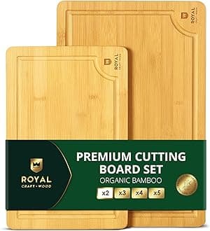 Wooden Serving Boards for Kitchen Meal Prep & Serving - Bamboo Wood Serving Board Set with Deep Juice Groove Side Handles - Charcuterie & Chopping Butcher Block for Meat - Kitchen Gadgets Gift (2 Pcs)