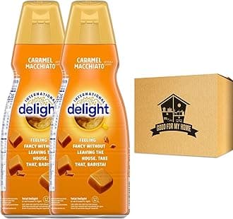 Liquid Coffee Creamer Bundle. Includes Two 32 Oz each Bottle of International Delayt's Caramel Macchiato Creamer. For Hot or Iced Coffee Creamer Liquid. Comes with a Good For My Home Box!