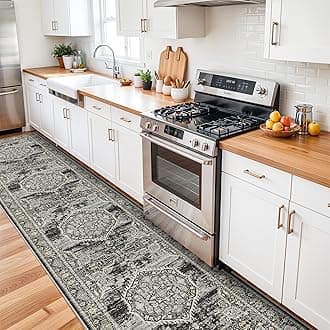 3x14 Long Hallway Runner Rug:Washable Extra Long Carpet for Farmhouse Kitchen Bedroom Distressed Soft Water-Resistant Runners for Dining Room Entrance Foyer Living Room-(Black,3x14)