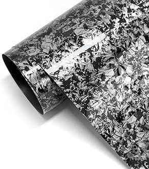 Forged Carbon Fiber Vinyl Wrap for Cars, High Gloss Crushed Stone Car Wrap Vinyl Roll, PVC Self-Adhesive DIY Auto Sticker Decal (Silver, 1ft x 5ft)