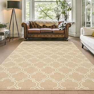 Amearea Fluffy Moroccan Trellis Rug, Soft Fuzzy Geometry Rugs for Living Room, Shaggy Modern Area Rug for Bedroom Kids Room Dorm, Easy Clean, Boho Farmhouse Decor Low Pile Carpet, Beige 6x9 Feet