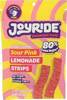 Sweets Joyride Candy Sour Candy Strips - 3.5oz-Gummy Candy, Strips Candy, Sour Candy, 80% Less Sugar, Plant-Based, Vegan (Sour Pink Lemonade)