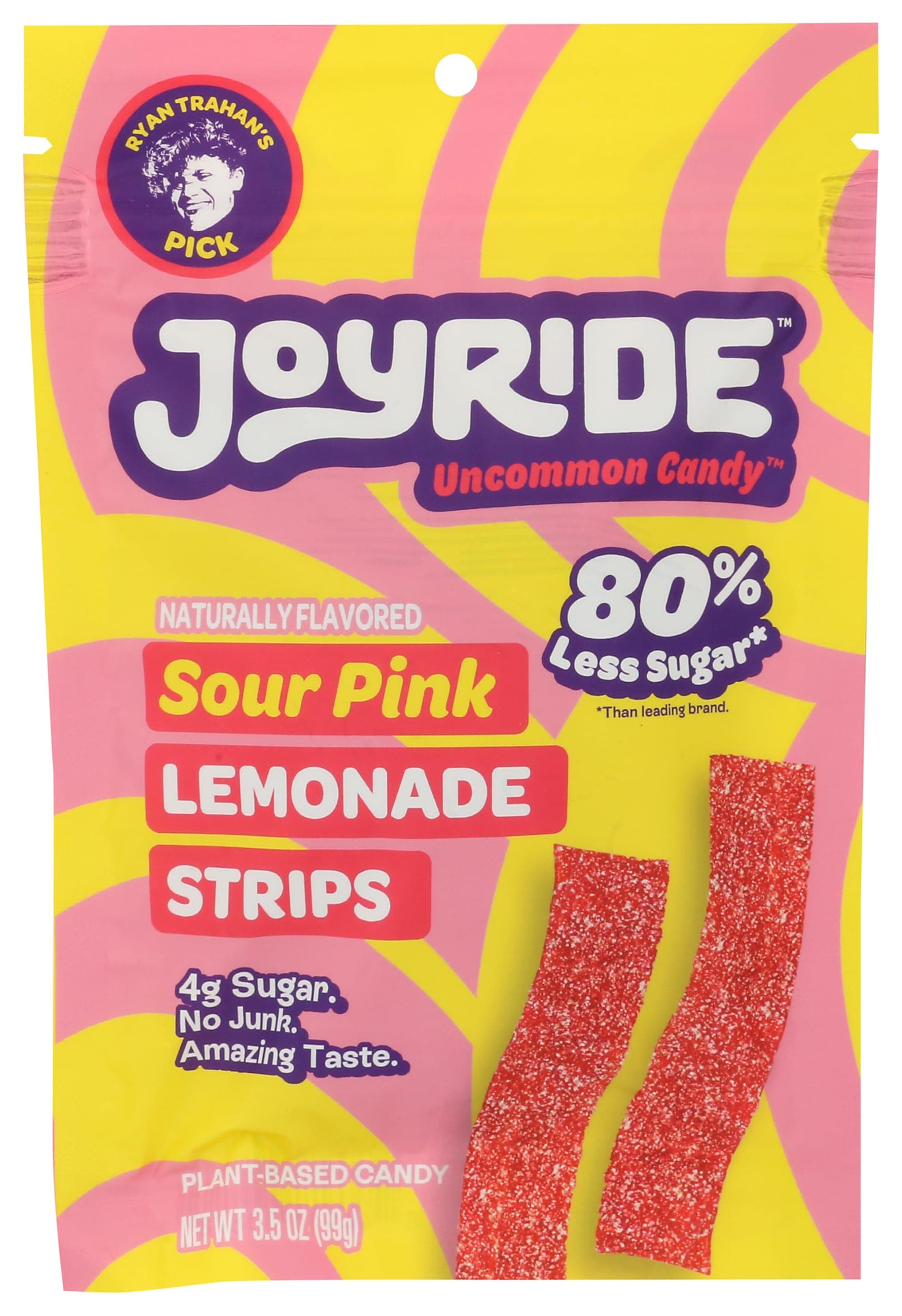 Sweets Joyride Candy Sour Candy Strips - 3.5oz-Gummy Candy, Strips Candy, Sour Candy, 80% Less Sugar, Plant-Based, Vegan (Sour Pink Lemonade)