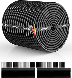 NAOEVO 14 Gauge Wire 3 Conductor Electrical Wire, 14 AWG Stranded PVC Cord, 12V Low Voltage/Tinned Copper/Flexible Cable for Automotive Wiring, Lamp Cord, Marine Cable (200FT)