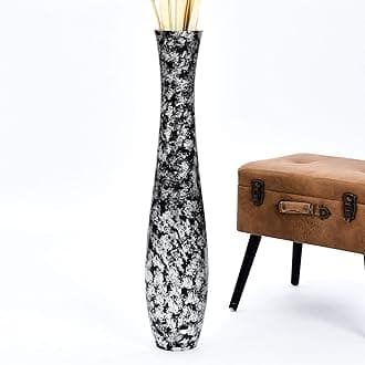 Large Silver Home Decor Floor Vase - Wooden 34 inch Tall Farmhouse Decor Flower Holder for Fake Plant and Pampas Grass