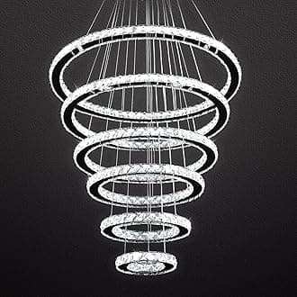 SILJOY Modern Crystal Chandelier Lighting Galaxy Series 6 Rings 8"-12"-16"-20"-24"-28", 3-Color Changing LED Light Fixture