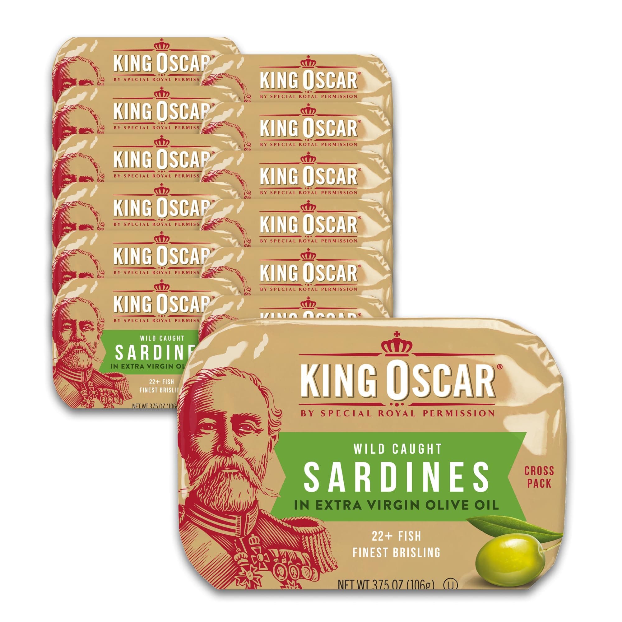 King Oscar Two-layer Sardines in Extra Virgin Olive Oil Cross-Pack, 3.75 Ounce (Pack of 12)