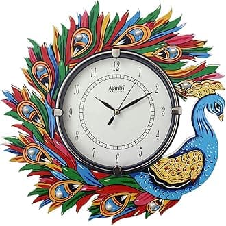 CIRCADIAN Ajanta Peacock Design Analog Wall Clock for Home Décor Living Room Hall Office Bedroom Fancy Stylish Antique Wooden Watch Hand Made Multicolour 33 X 33 Cm Pack of 1