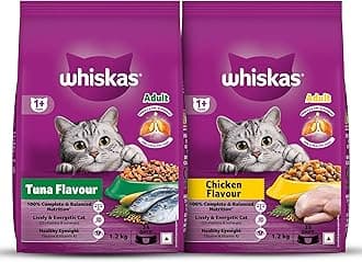 Adult (+1 Year) Dry Cat Food, Chicken Flavour, 1.2kg Pack and Adult (+1 Year) Dry Cat Food, Tuna Flavour, 1.2kg Pack