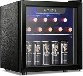 - 12 Bottle 48 Can Wine Cooler/Cabinet Beverage Refrigerator Mini Fridge Low Noise Clear Glass Door Counter Top Cellar for Beer Soda Bar 1.3 cu.ft Black