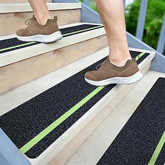 LifeGrip Anti Slip Traction Treads with Glow in Dark Stripe (10-Pack), 8" X 32", Best Grip Tape Grit Non Slip, Outdoor Non Skid Tape, High Traction Friction Abrasive Adhesive for Stairs Step