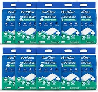 Arokleen Premium Disposable Bed Underpads Large 90x60 CM I 100 Units I Waterproof I Protects surfaces from Incontinence I Super Soft Polymer Pack of 10