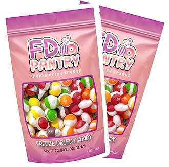Freeze Dried Candy, Fruit Crunch Original, 4 oz, 2 Pack, Assorted Strawberry, Orange, Lemon, Grape, Lime Flavors, Bag Pouch, Ideal Gift Snack