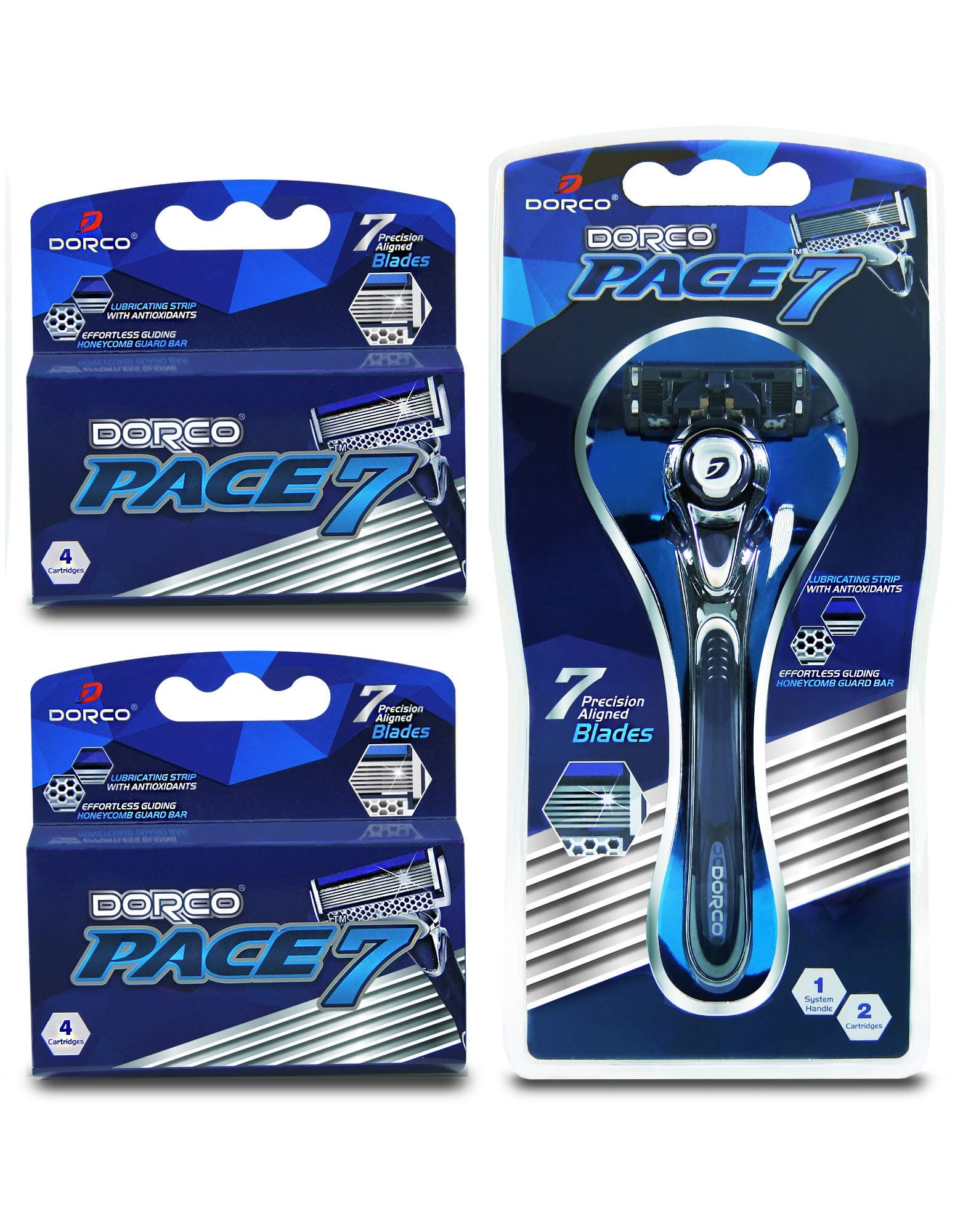 Pace 7 - Shaving Razor System for Men with Seven Curved Blades - Value Pack (10 Cartridges + 1 Handle)