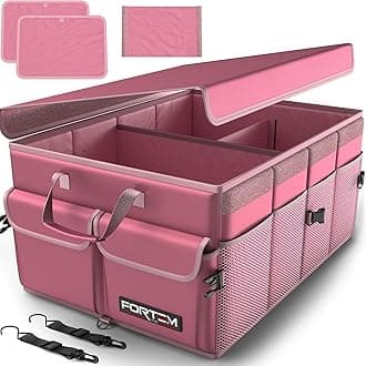 FORTEM Car Boot Organizer, Foldable Storage With Non-Slip Bottom, Adjustable Attachment Strap (Pink, Standard)