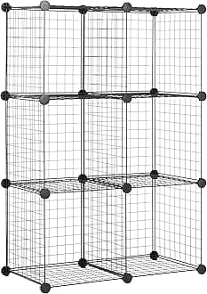 Amazon Basics 6 shelves Cube Interlocking 1 Storage Unit With Metal Wire Mesh, 60 Pounds / 27kg Shelf Maximum Weight Capacity, Black, 37 cm D x 77 cm W x 114 cm H