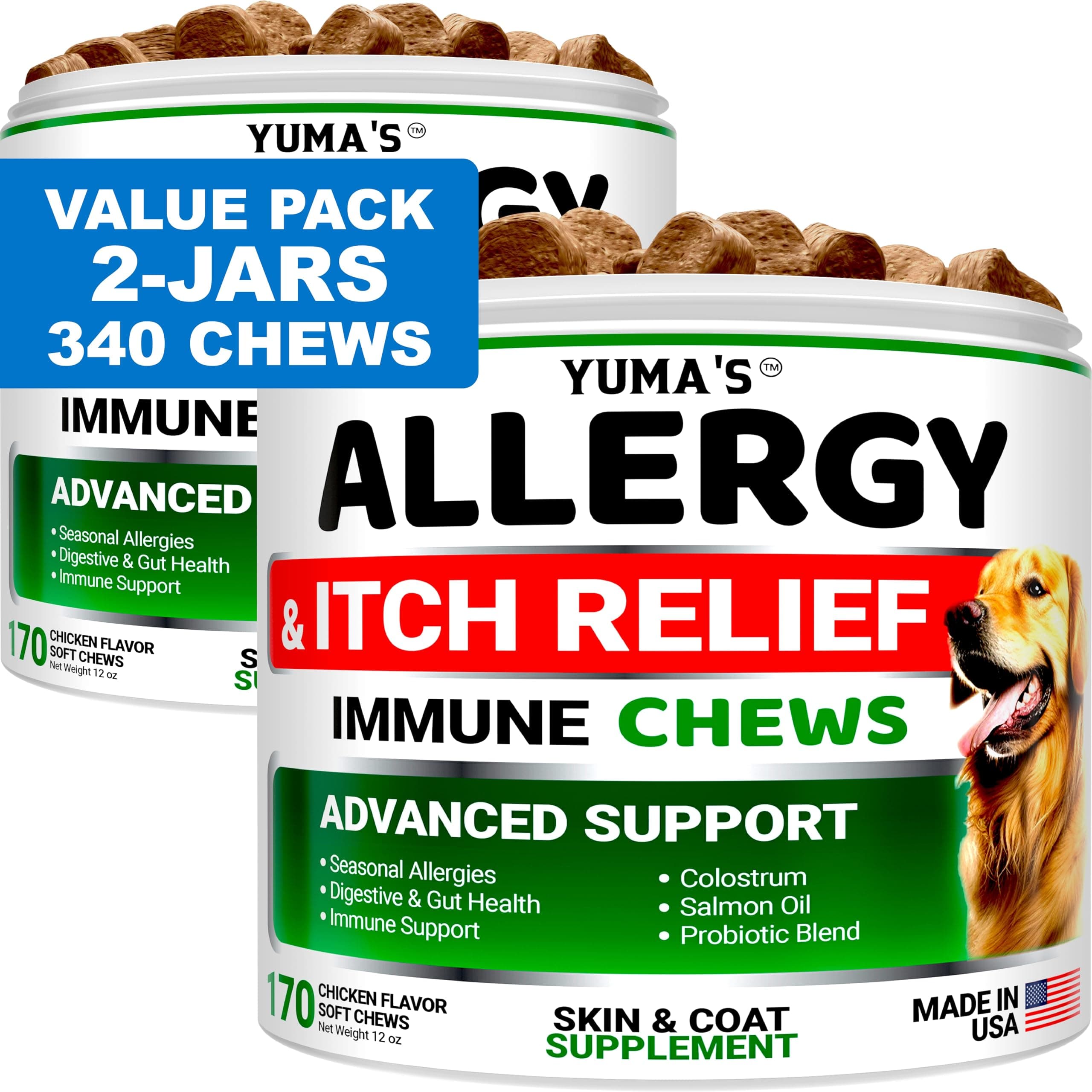 2-Pack Dog Allergy Relief Chews - Dog Itching Skin Relief Treatment Pills - Anti-Itch Chewables - Itchy and Paw Licking - Hot Spots - Omega 3 Fish Oil - Dry Skin & Coat Supplement