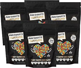 Max Sweets Dark Chocolate YumYums - Delicious Sugar Free Candy Ideal for Keto, Gluten Free, Diabetic, Low Carb, No Sugar Diets - Vegan Chocolate with Candy Coating - 6 Pack