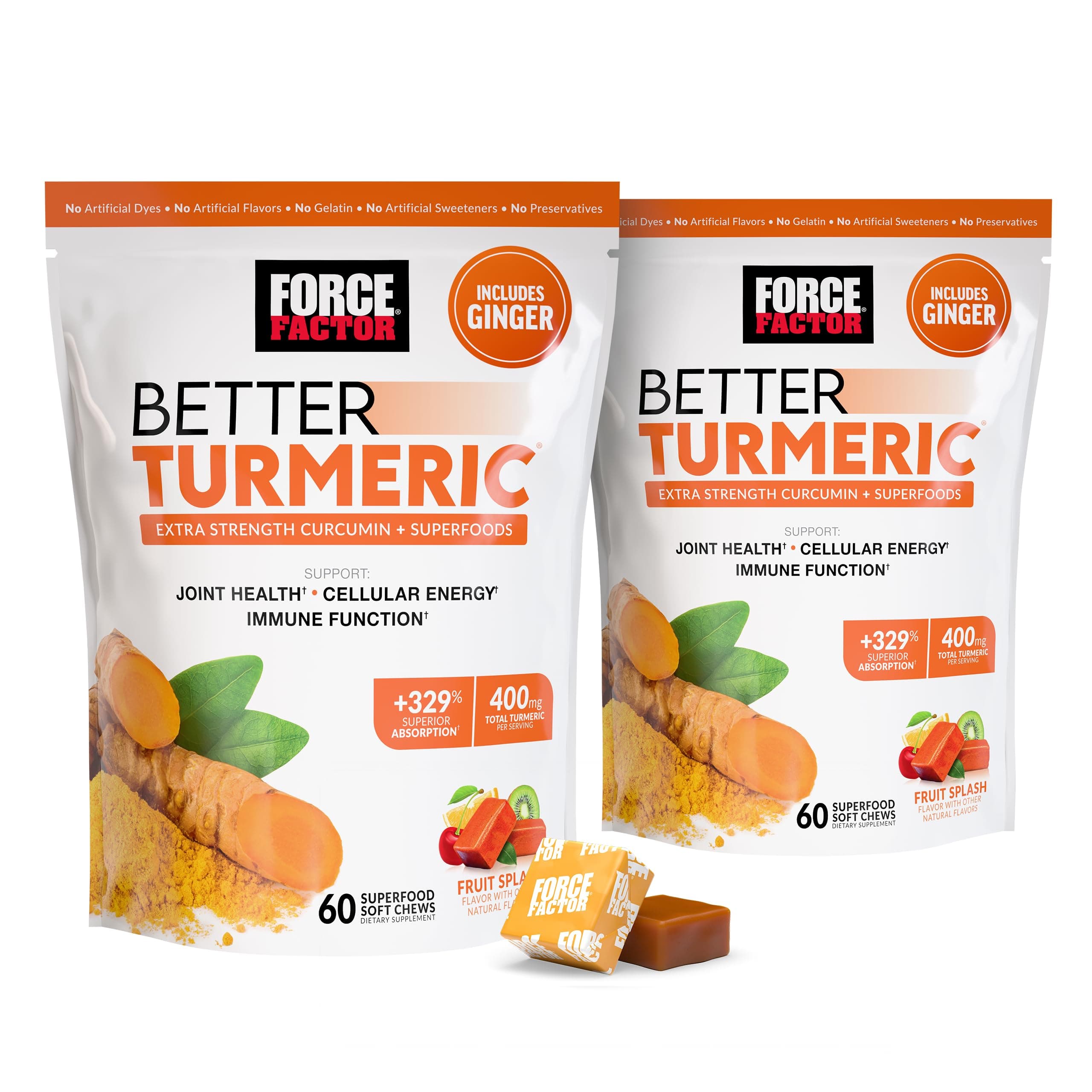 Better Turmeric Joint Support Supplement for Extra Strength Joint Health, Featuring HydroCurc Turmeric Curcumin with Black Pepper for Superior Absorption, Fruit Splash, 120 Soft Chews