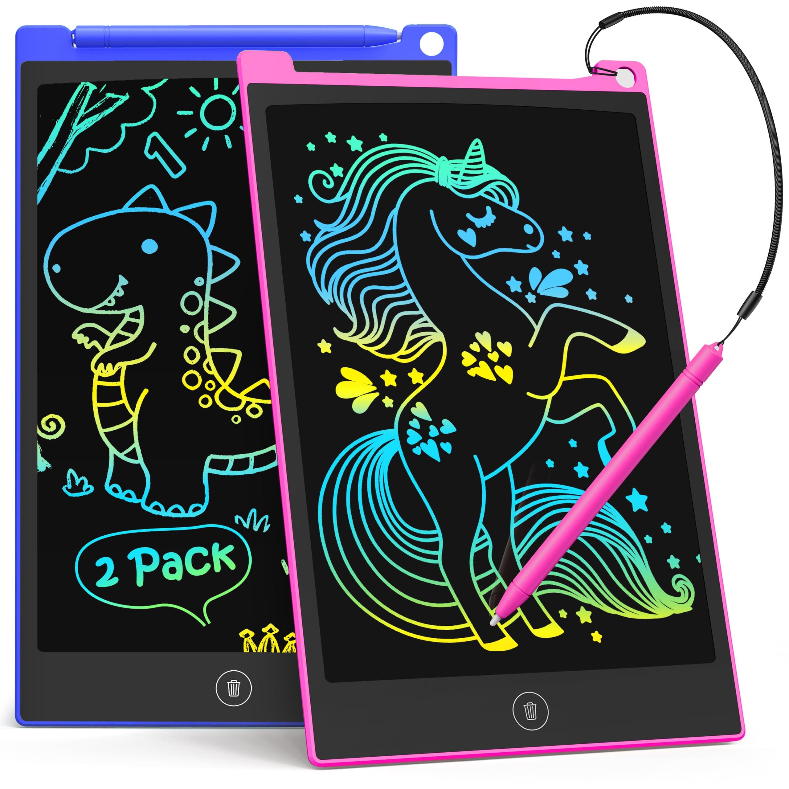 TECJOE 2 Pack LCD Writing Tablet, 8.5 Inch Colorful Doodle Board Drawing Tablet for Kids, Kids Travel Games Activity Learning Toys Birthday Gifts for 3 4 5 6 Year Old Boys and Girls Toddlers