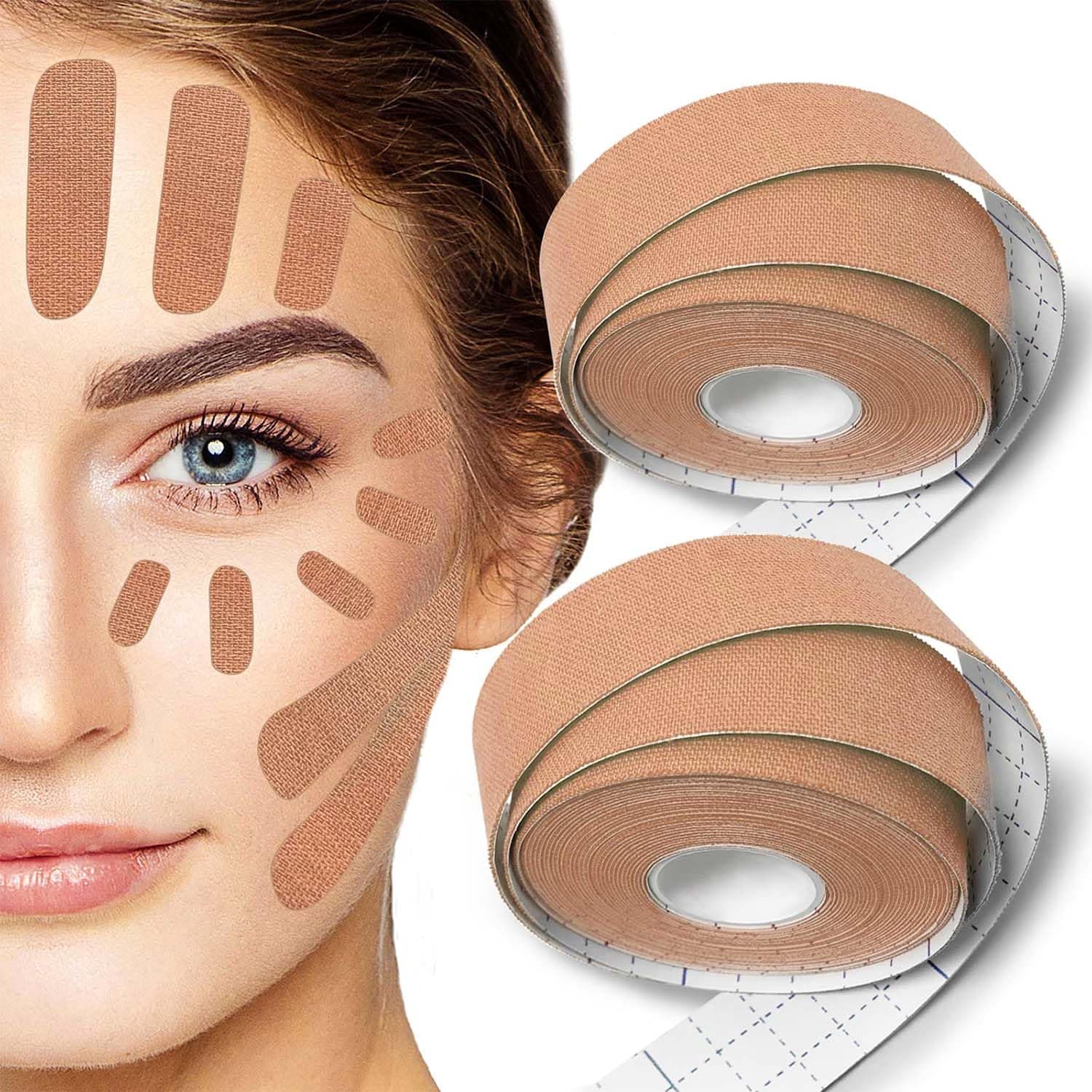 2 Rolls Face Tape Lifting for Wrinkles, Elasticity Face Stickers Neck Eye Double Chin Lift Tape Anti Wrinkle Patches Skin Care Forehead Neck Lift Tape for Firming and Tightening Skin (Beige)