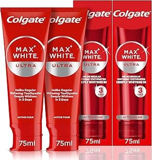 Max White Ultra Active Foam Toothpaste, at Home Whitening Toothpaste Clinically Proven Whiter Teeth in 3 Days, Toothpaste Multipack, 2 Pack, 75ml Tubes