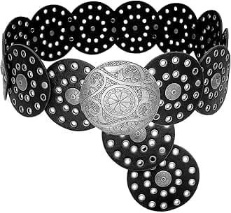 Wide Disc Belt for Women Boho Disk Concho Leather Belts Western Waist Belts for Dress