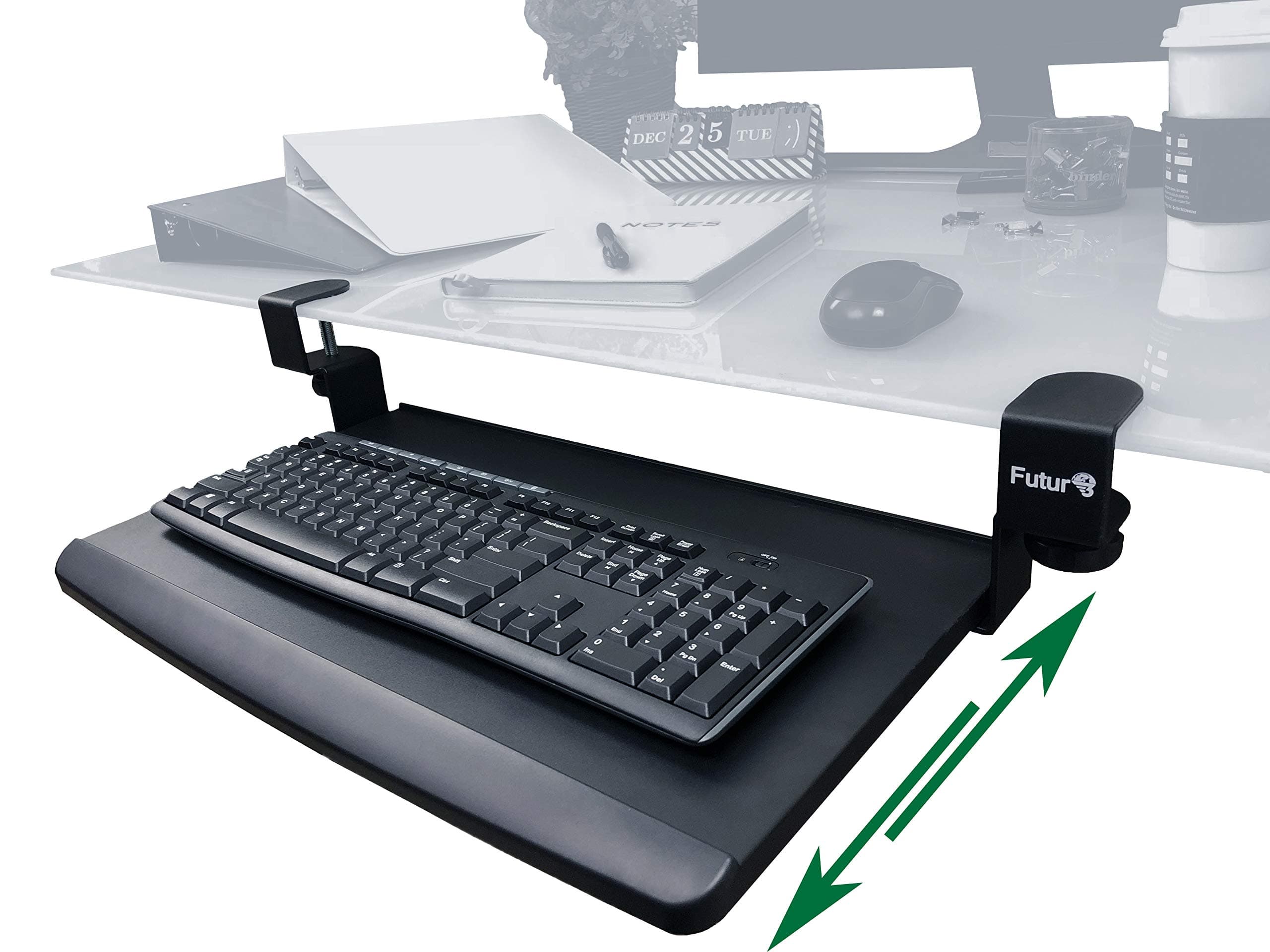 Futur3 Office (Short Version) Sliding Under-Desk Keyboard Tray- 5 Minutes Easy Installation Clamp On Keyboard- Perfect for Office, Home, School- Ergonomic and Comfortable Design