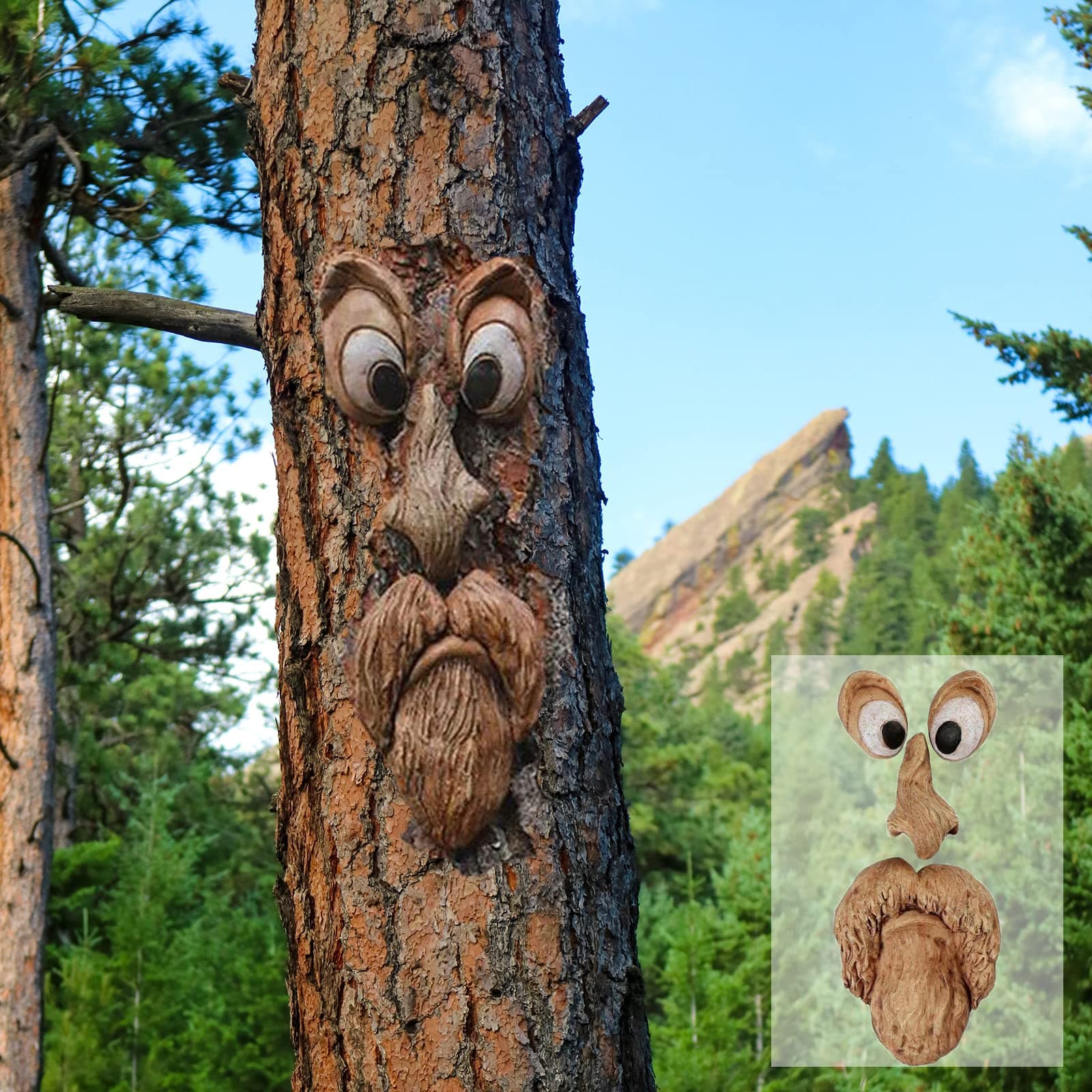 Tree Faces Decor Outdoor, Tree Face Outdoor Statues Old Man Trees Hugger Bark Ghost Yard Art Garden Decoration, Trees Decorations Outdoor for Halloween Easter(Style A)