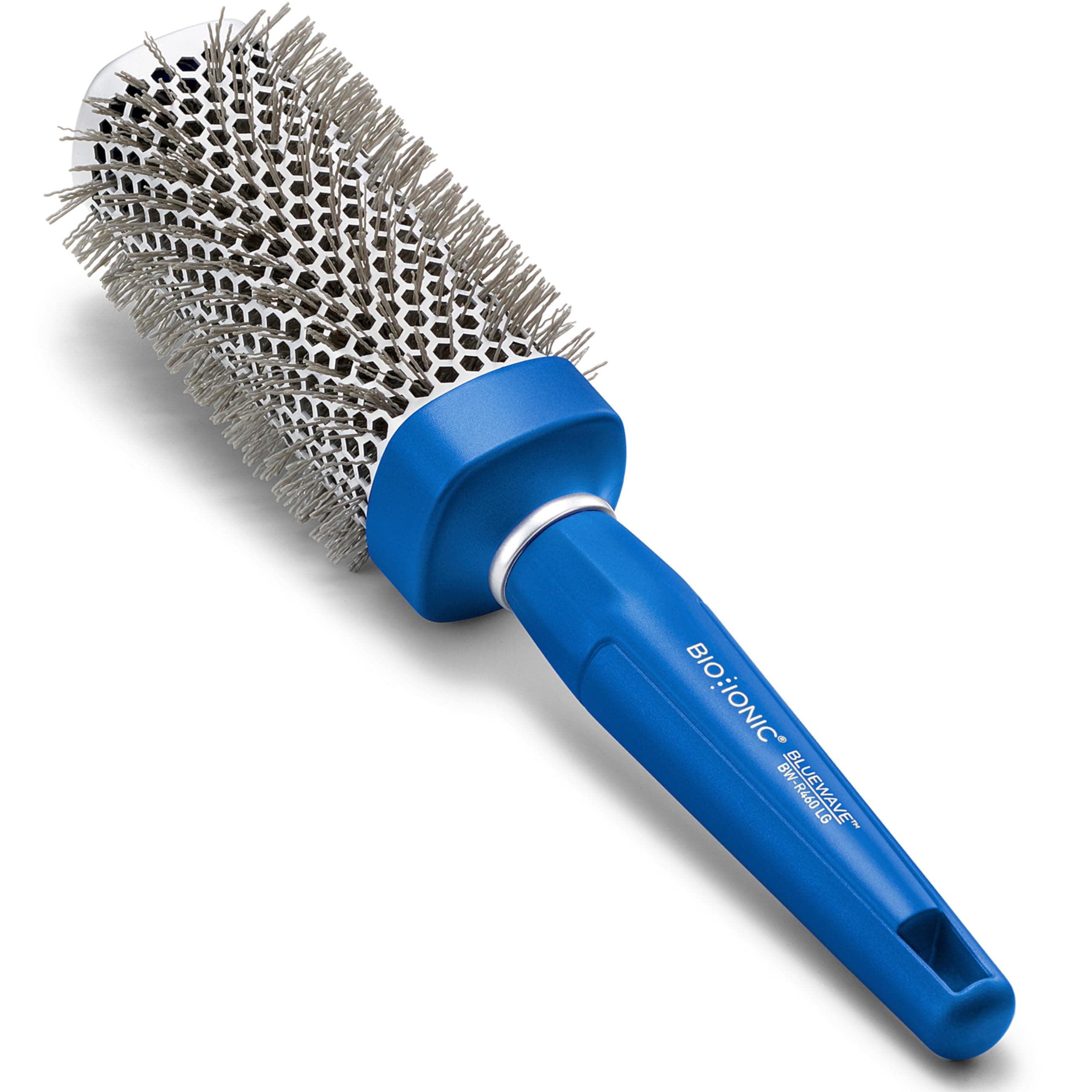Bio Ionic BlueWave Round Brush, NanoIonic Conditioning Hair Brush with Crimped Bristles for Tension, Soft-Touch Easy Grip Handle - Professional Styling Brush