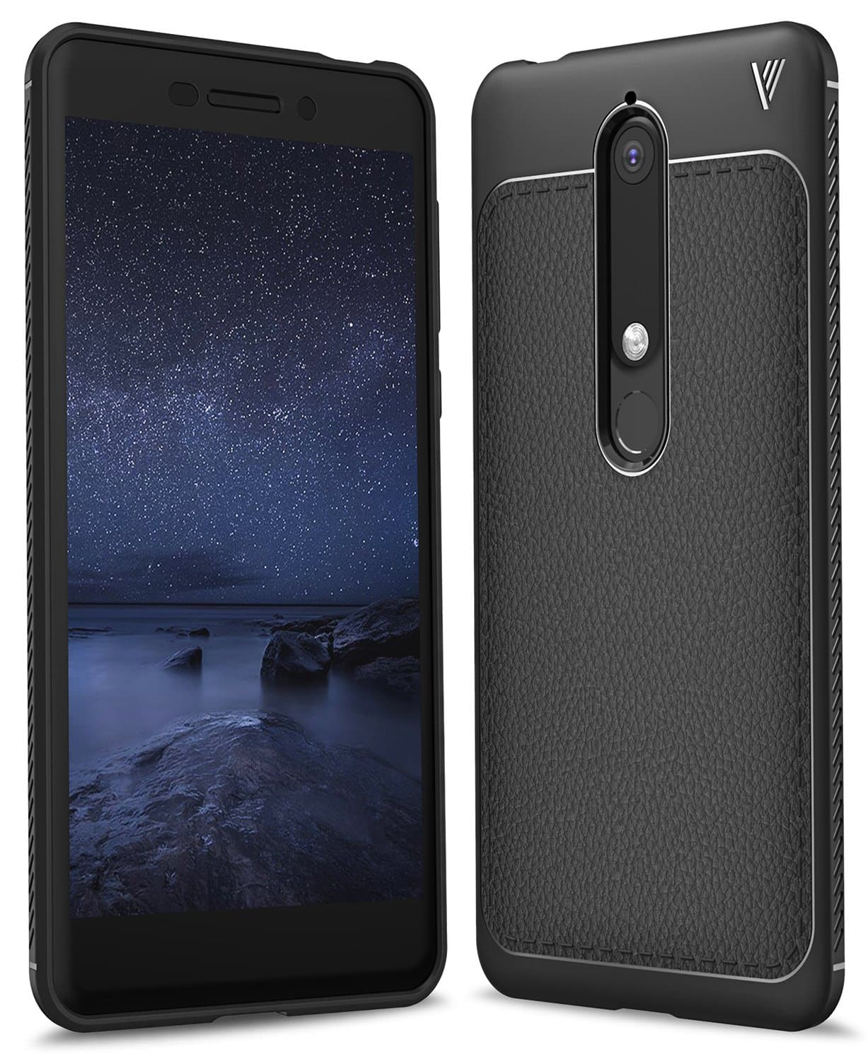 Nokia 6.1 Case, Nokia 6 2018 Case SunStory Luxury TPU Leather Grain with Full Body Protective and Anti-Scratch and Non-Slip Design Design for Nokia 6.1, Nokia 6(2018). (Black)