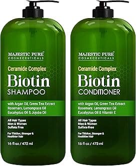 MAJESTIC PURE Biotin Shampoo and Conditioner Set - With Essential Oils & Ceramides - Helps Hair Growth, Thickening, Dry & Colored Hair - Sulfate Free - For All Hair Types - Men & Women - 16 fl oz each